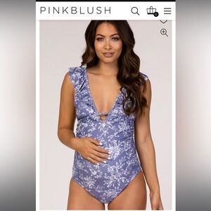 PinkBlush Lavender Floral Ruffle Maternity One-Piece Swimsuit